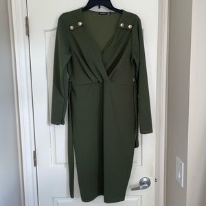 BOOHOO- Olive Green Long Sleeve Dress
